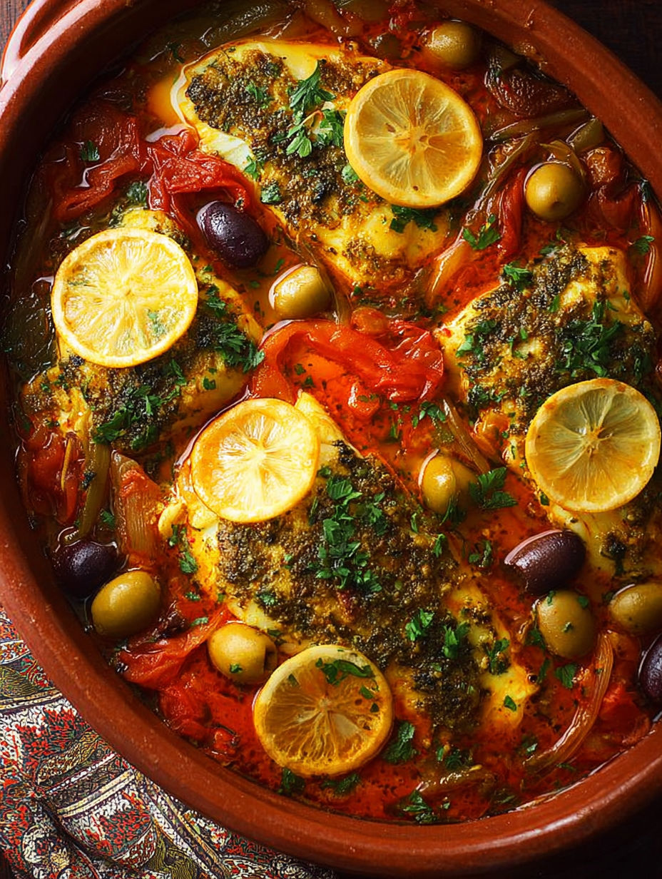 A dish of Moroccan fish tagine with ginger and saffron.