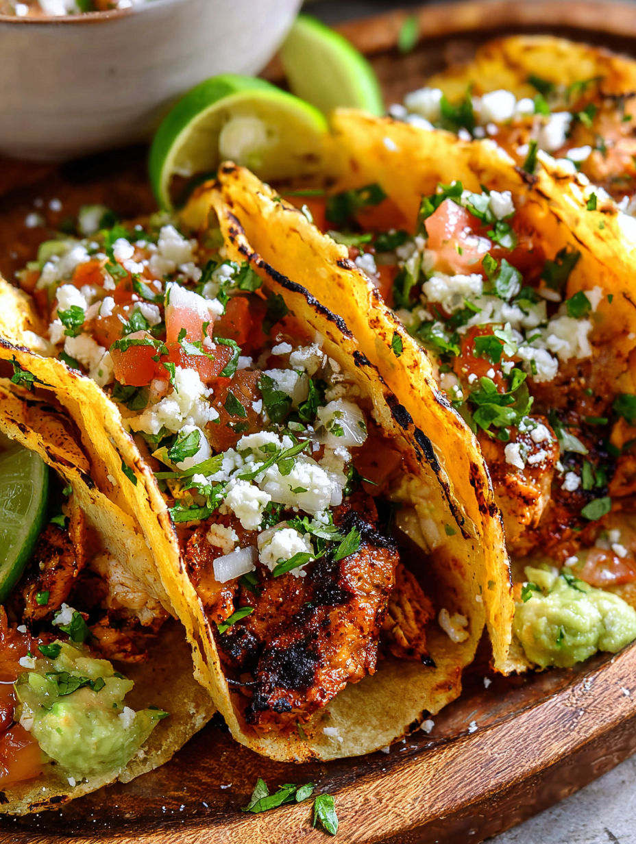 A delicious looking chicken taco with salsa and avocado.
