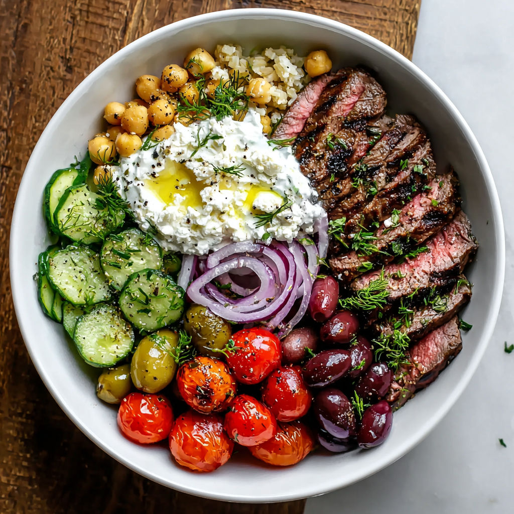 A bowl of food with meat, vegetables, and cheese.