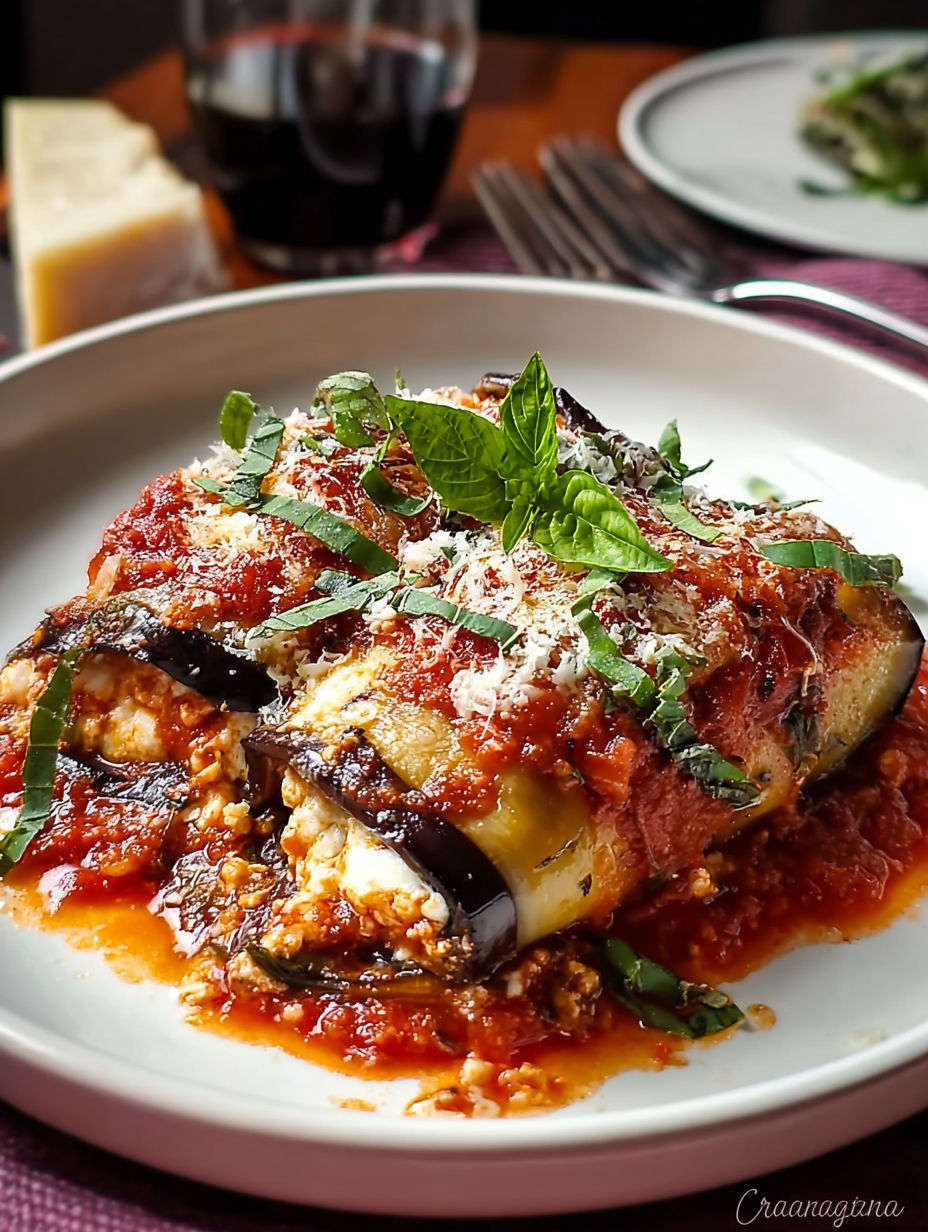 A plate of food with a rollatini on it.
