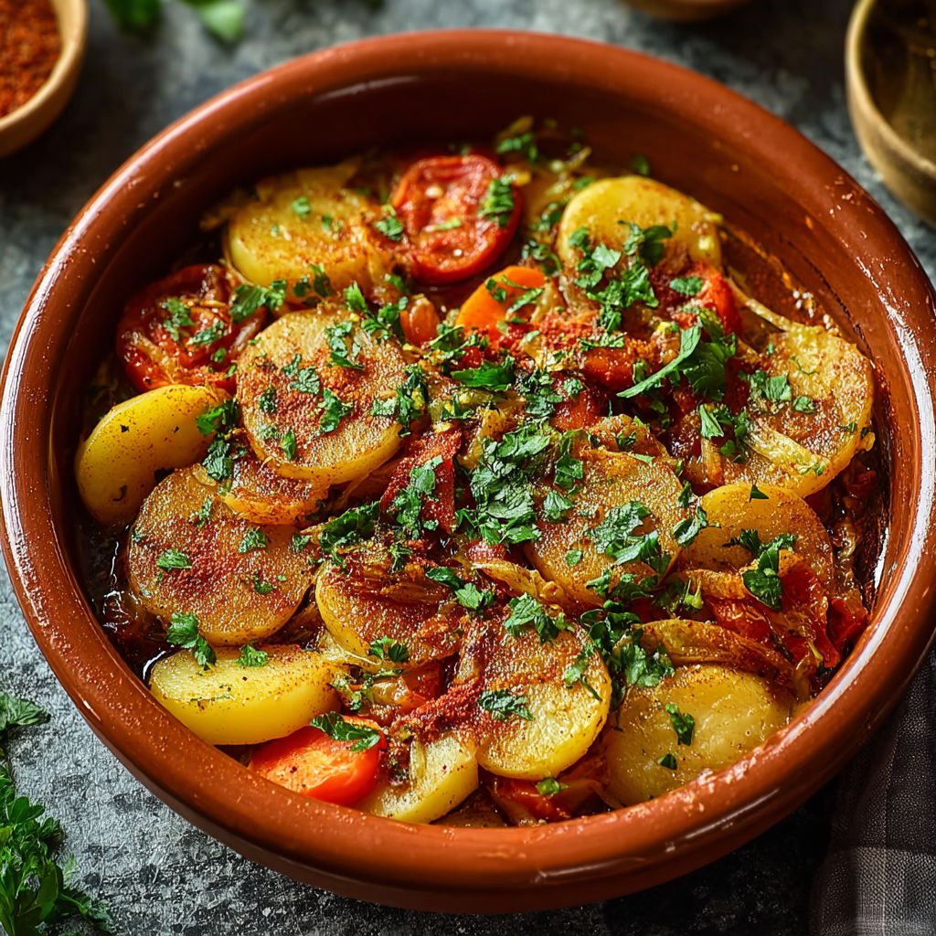 A bowl of Moroccan potato tagine.