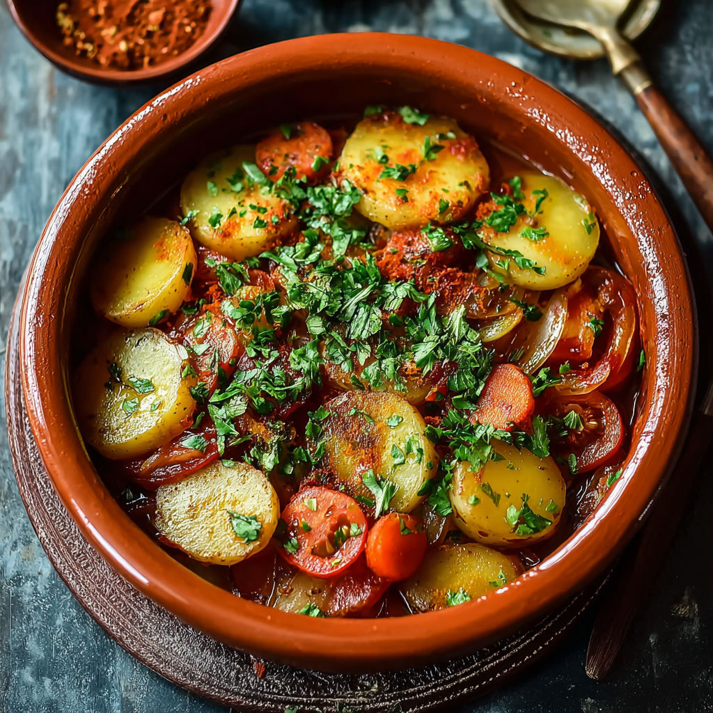 A bowl of Moroccan potato tagine.