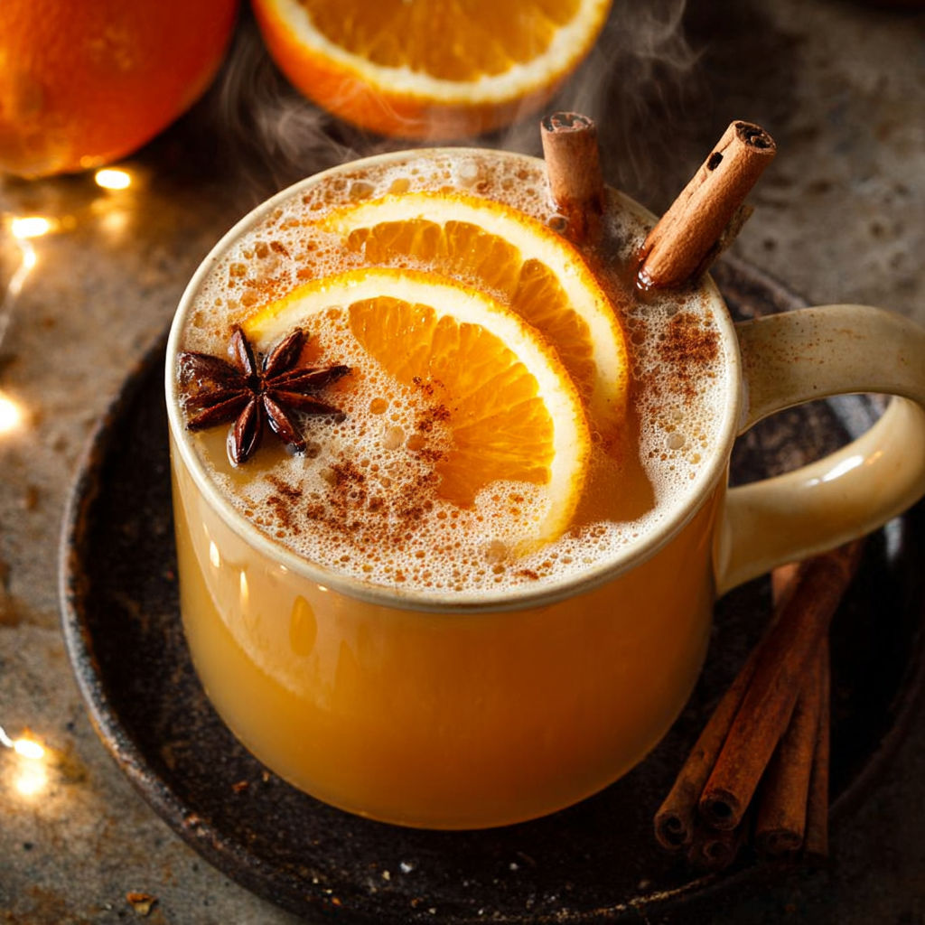 A glass of warm cinnamon orange delight.