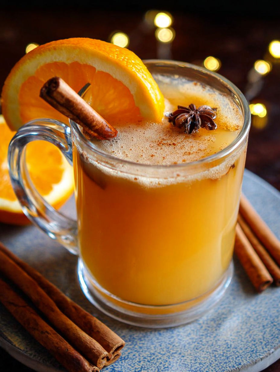 A glass of warm cinnamon orange delight.