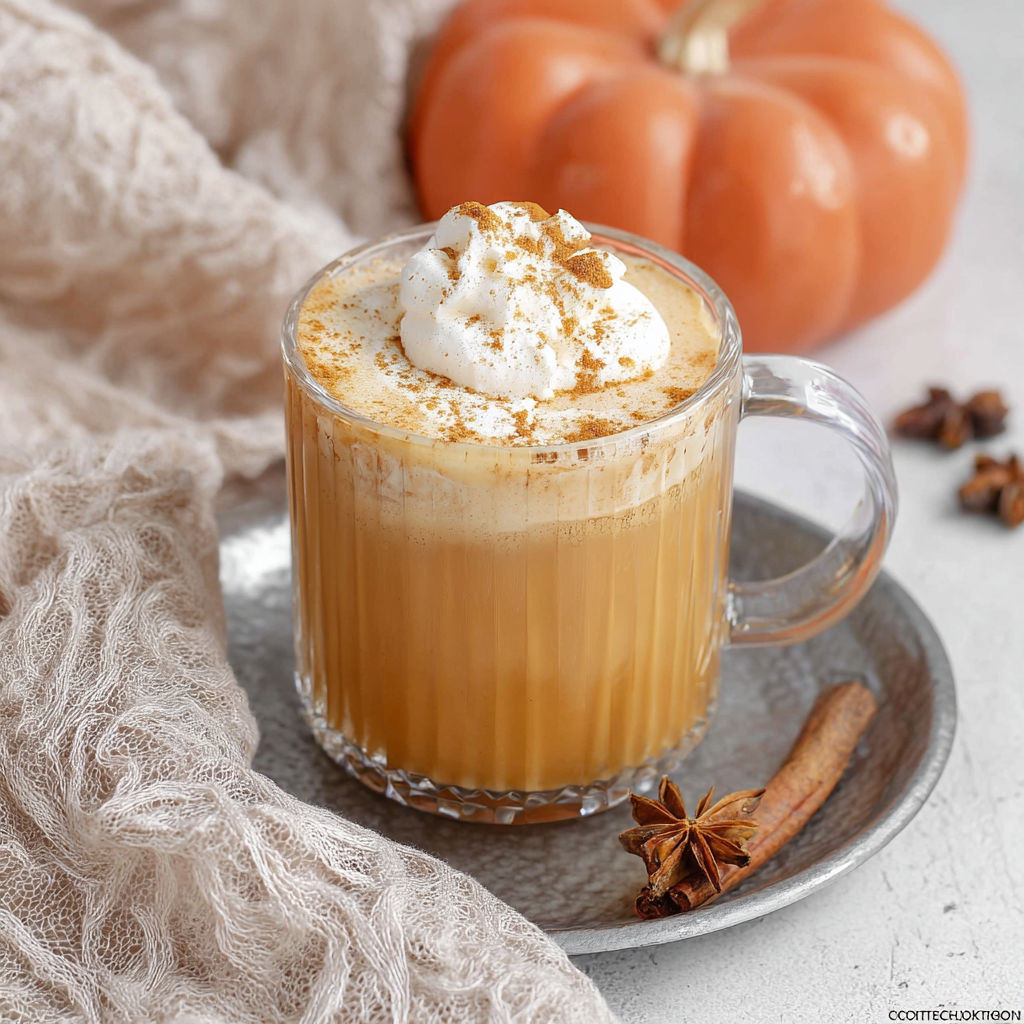 A glass of pumpkin spice milk with whipped cream on top.