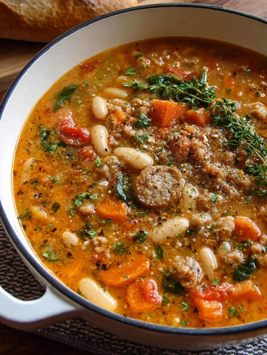A bowl of Tuscan White Bean Soup.