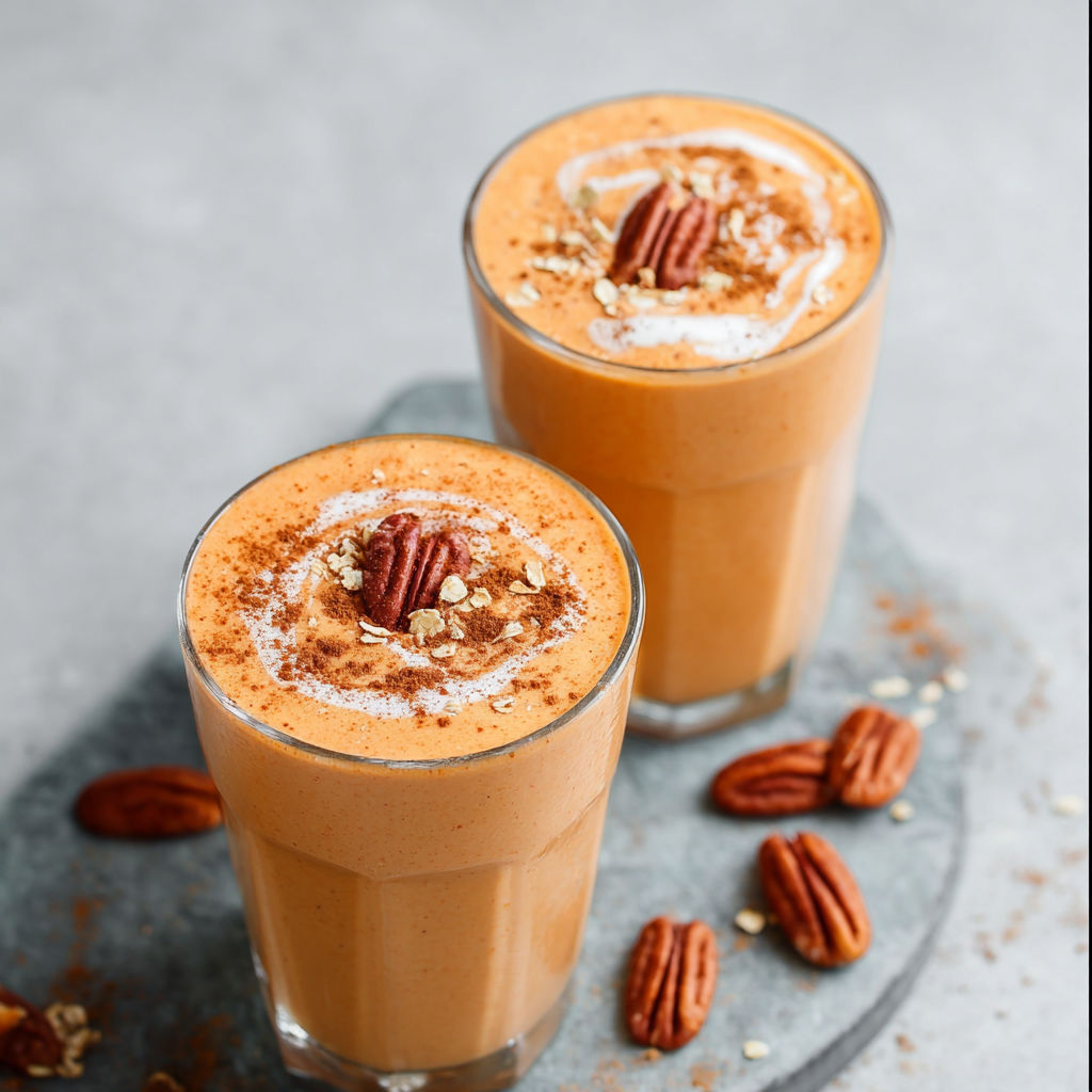 Two glasses of carrot cake smoothie.