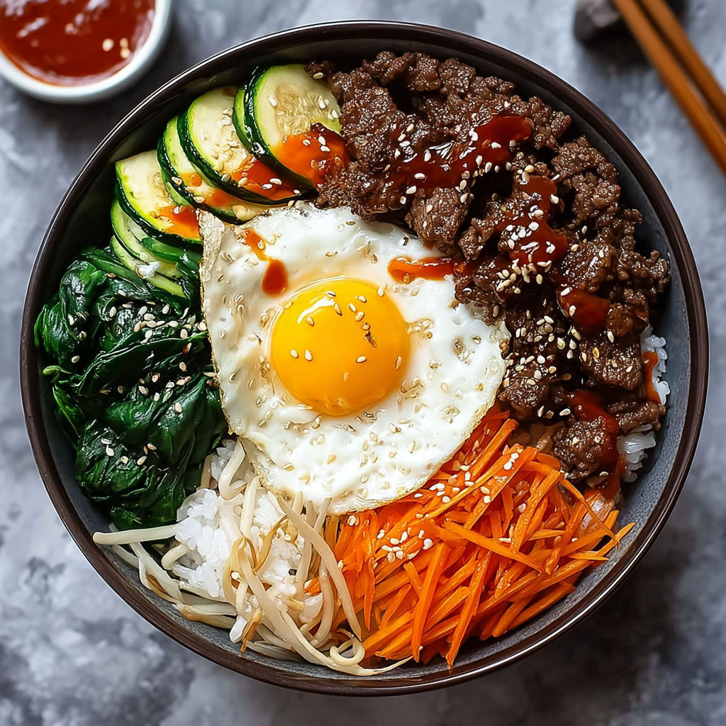 A bowl of Korean beef bibimbap.