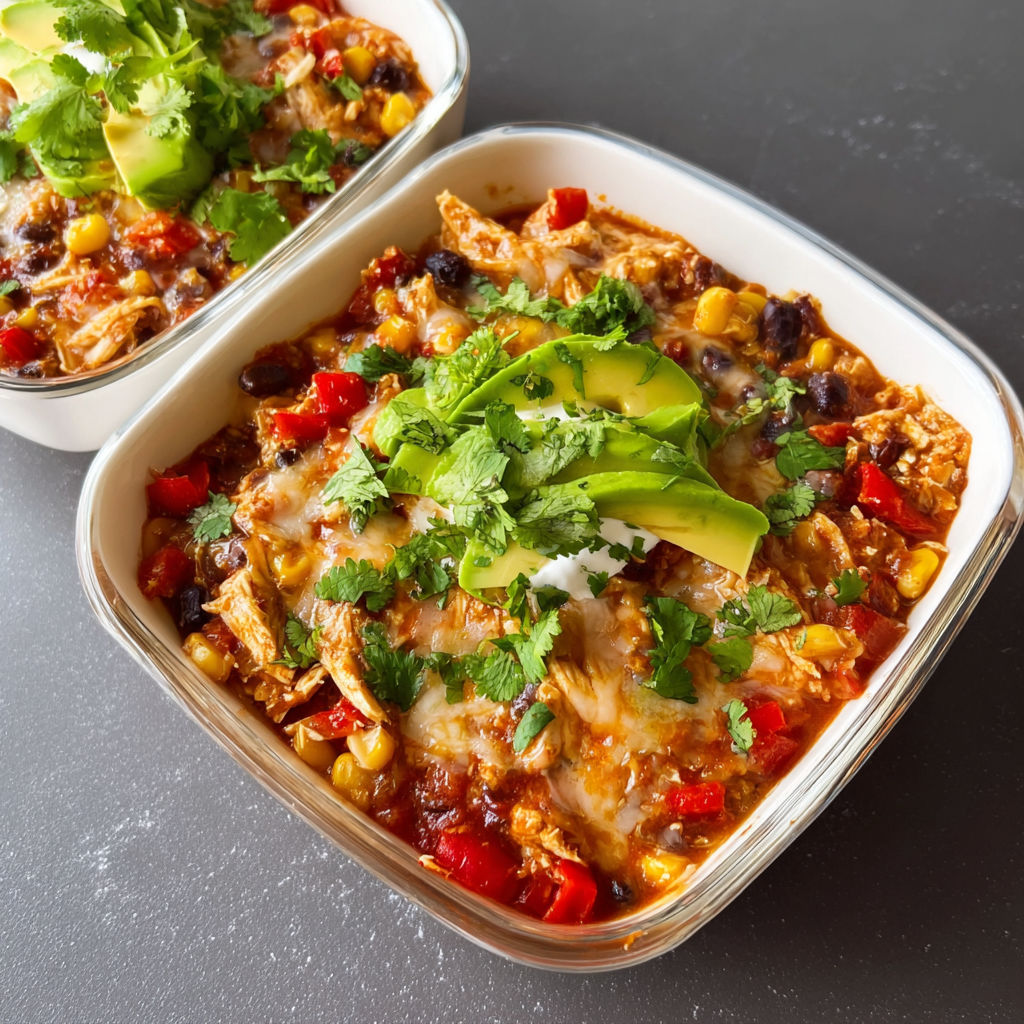 Two bowls of chicken and avocado enchiladas.