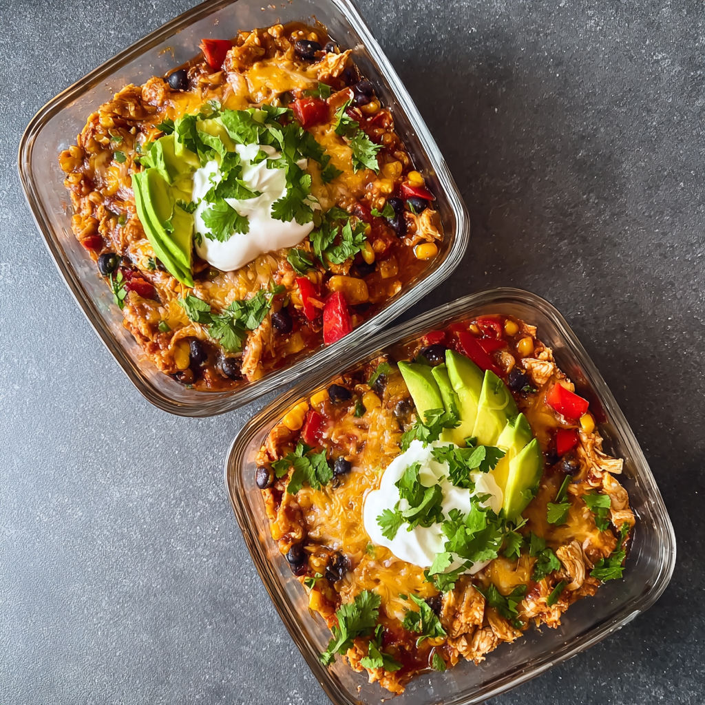 Two bowls of chicken and avocado enchilada.