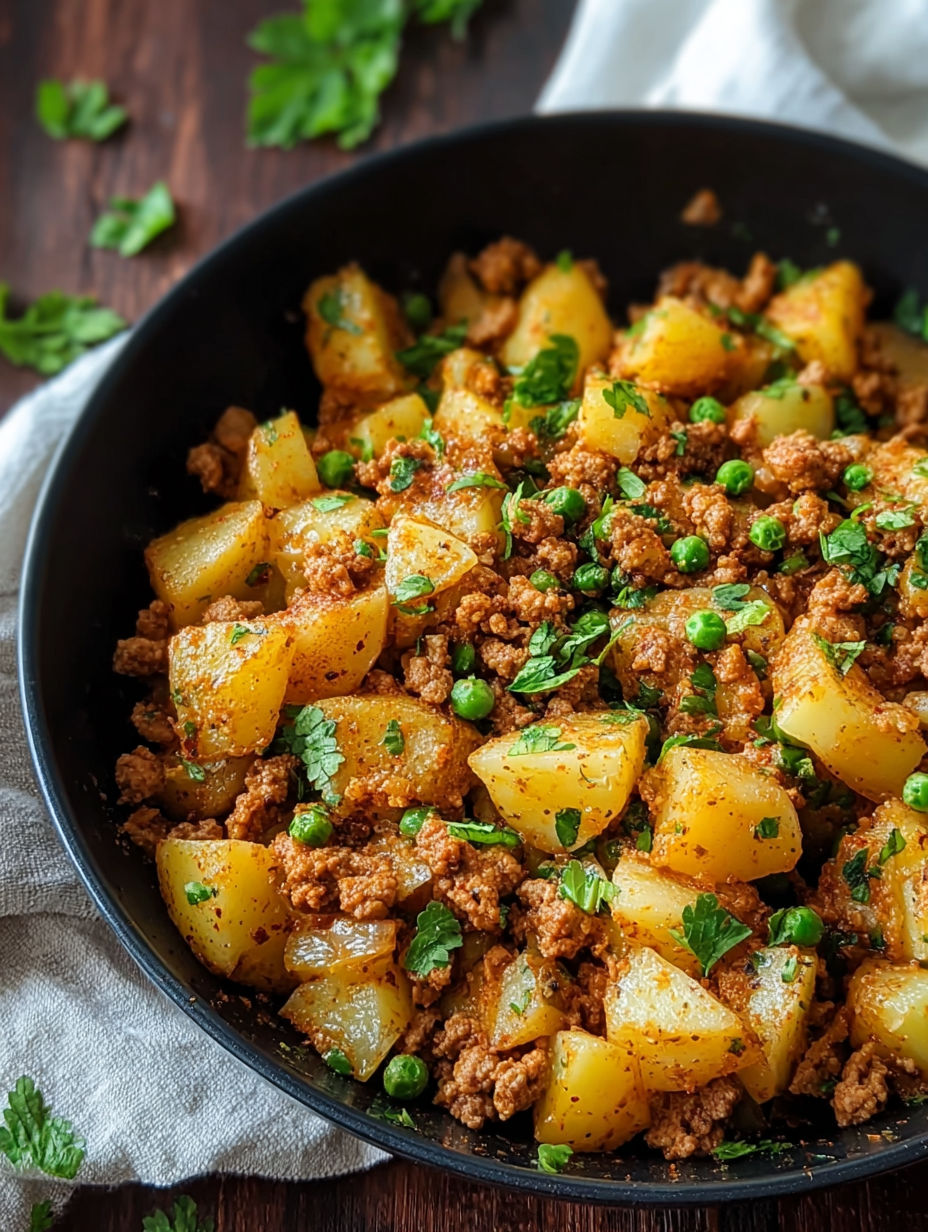 A bowl of ground turkey and potatoes.