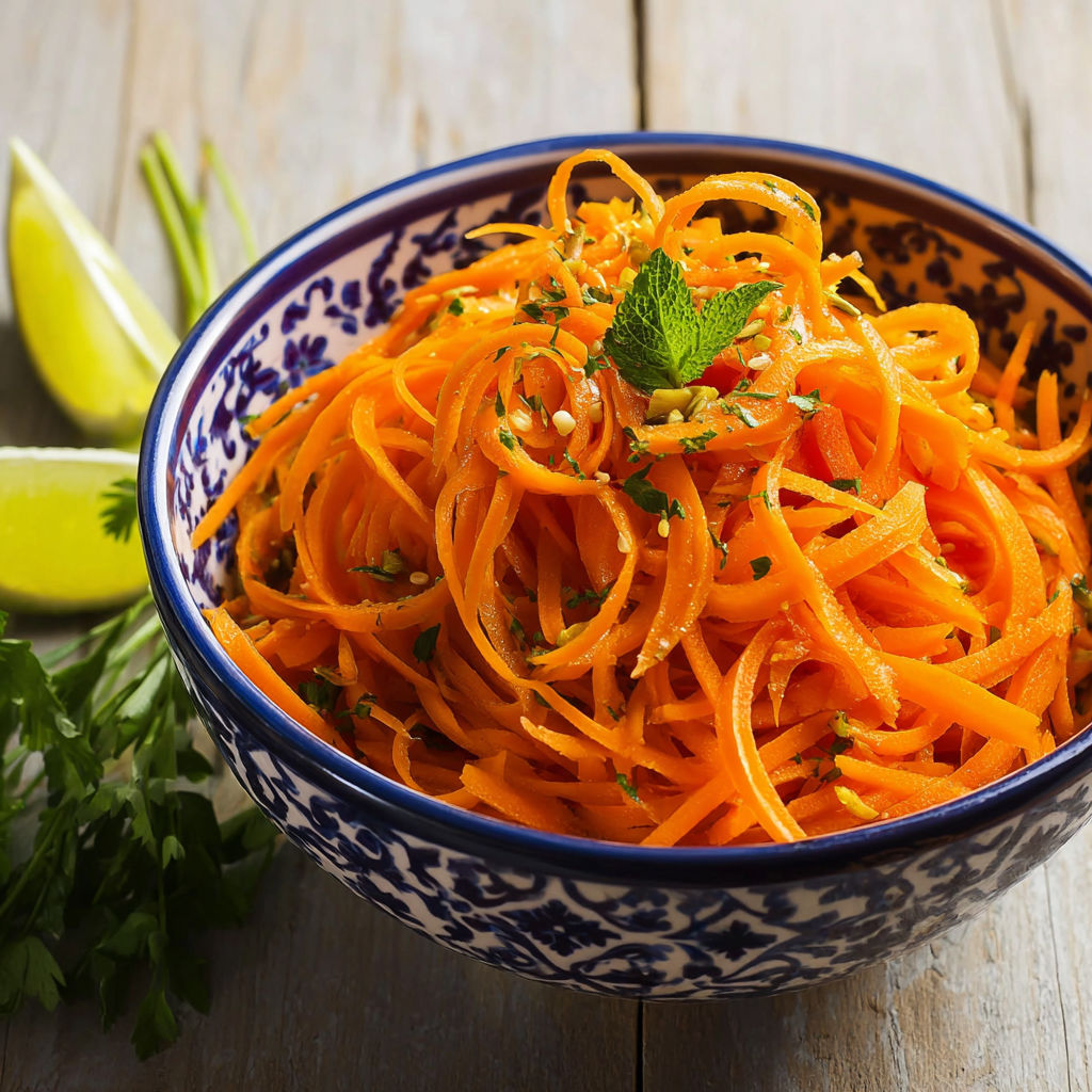 A bowl of raw carrot salad.