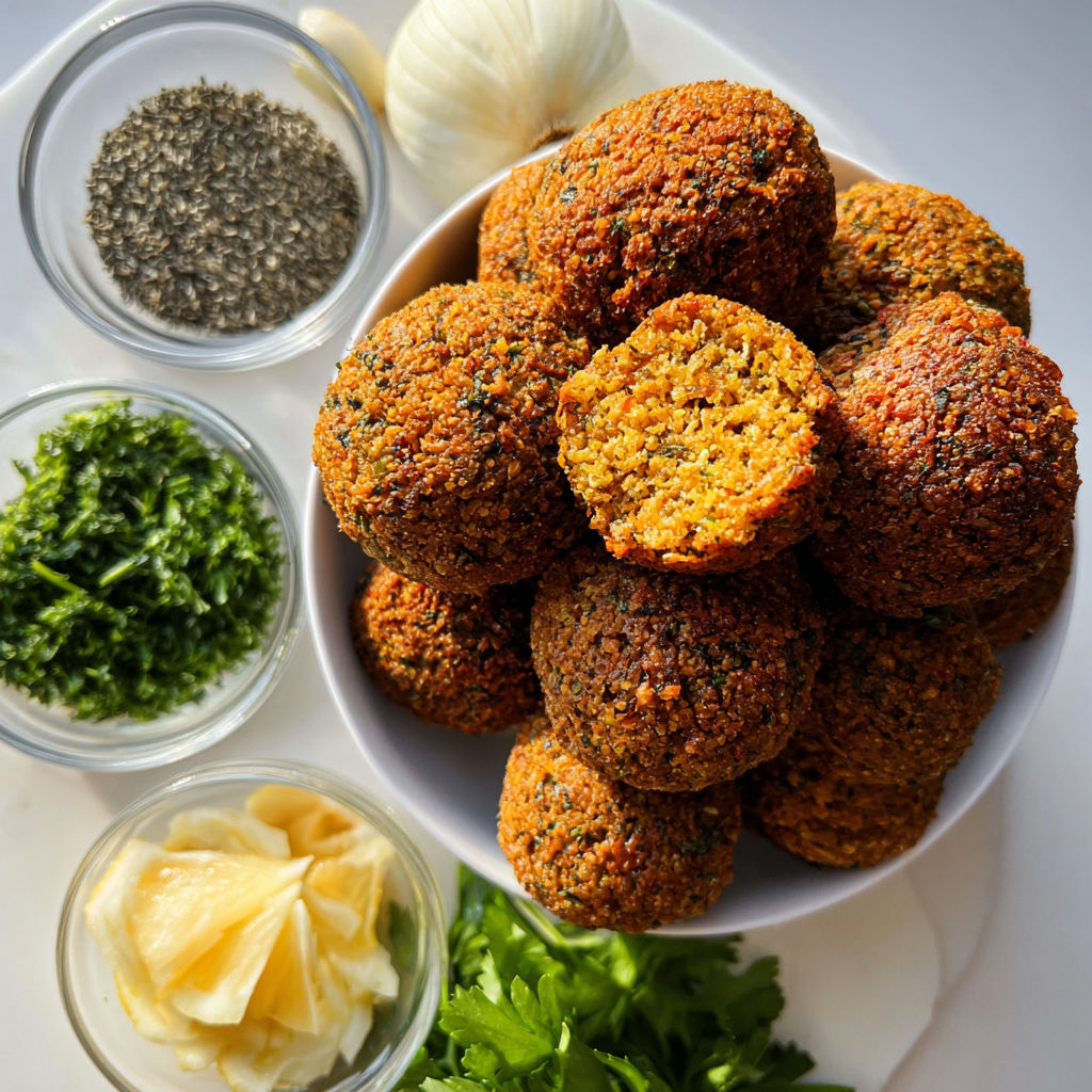 A bowl of crispy air fryer falafel ready in just 15 minutes.