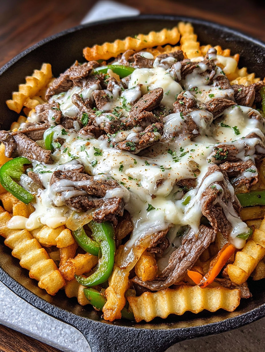 A delicious Philly Steak Cheese Fries dish.