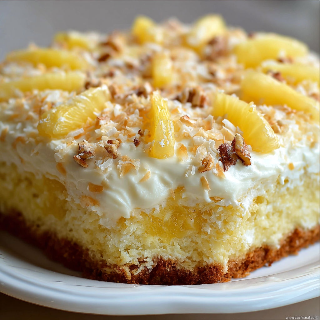 A slice of pineapple cake on a plate.