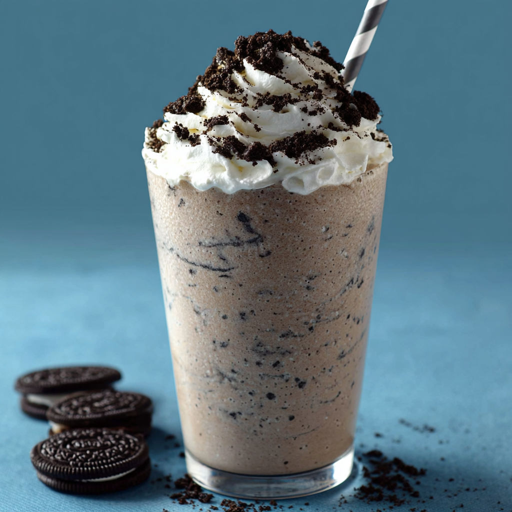 A glass of Cookies and Cream Frappuccino.