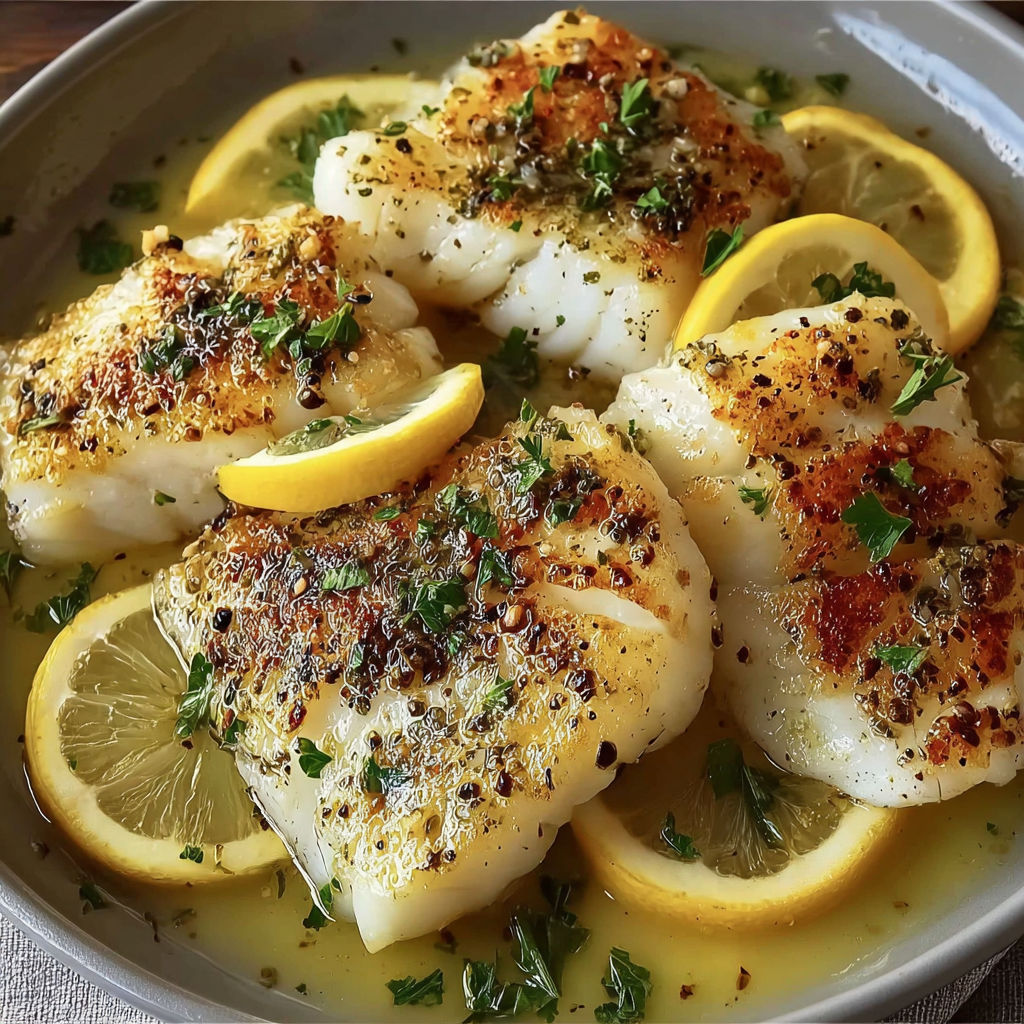 A bowl of lemon butter fish.