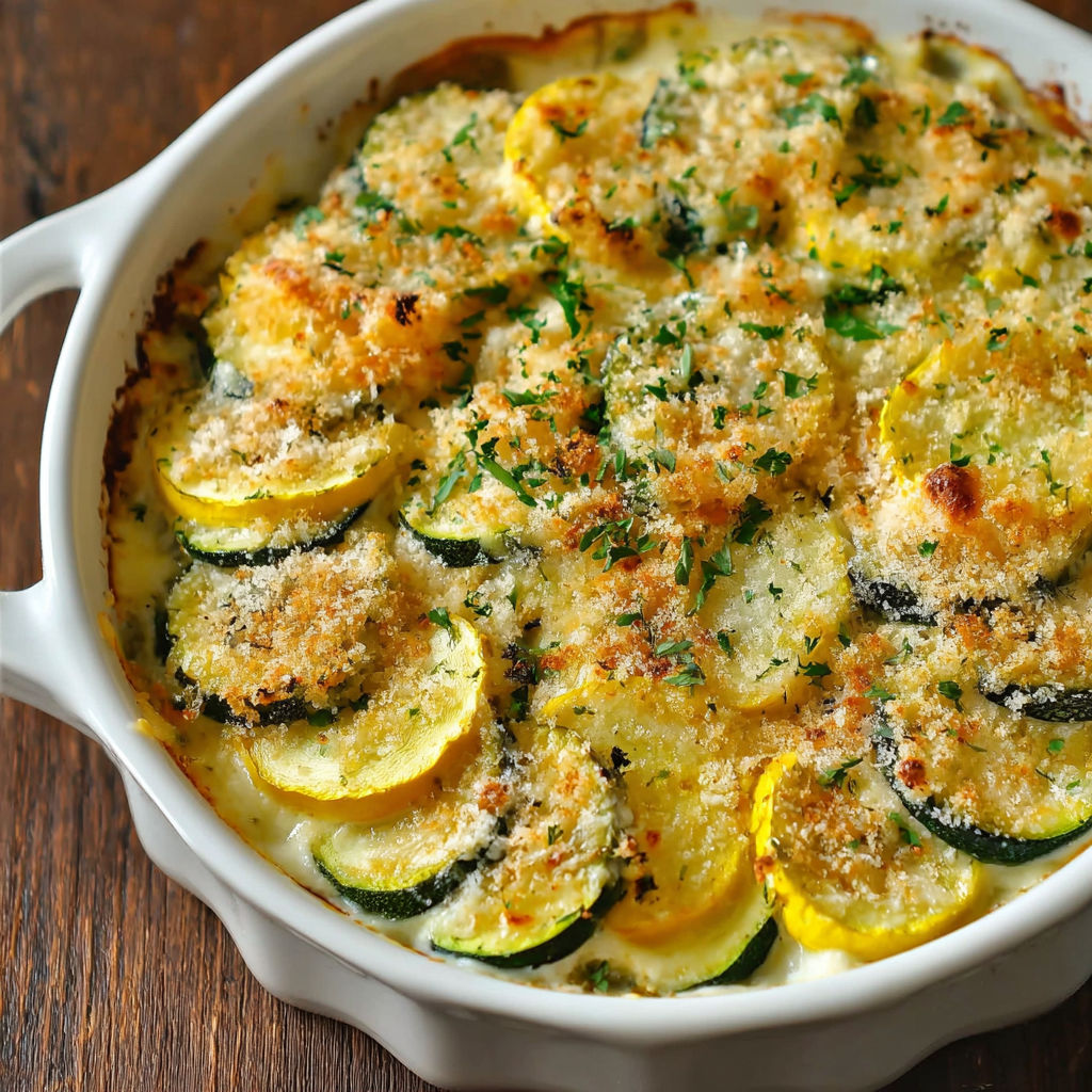 A dish of Squash Au Gratin.