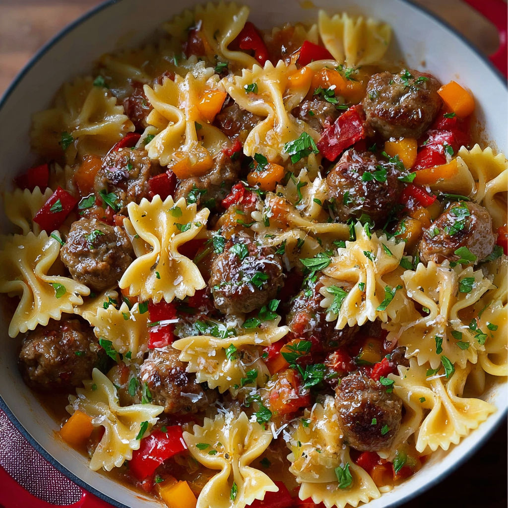 A bowl of Italian sausage and pasta.