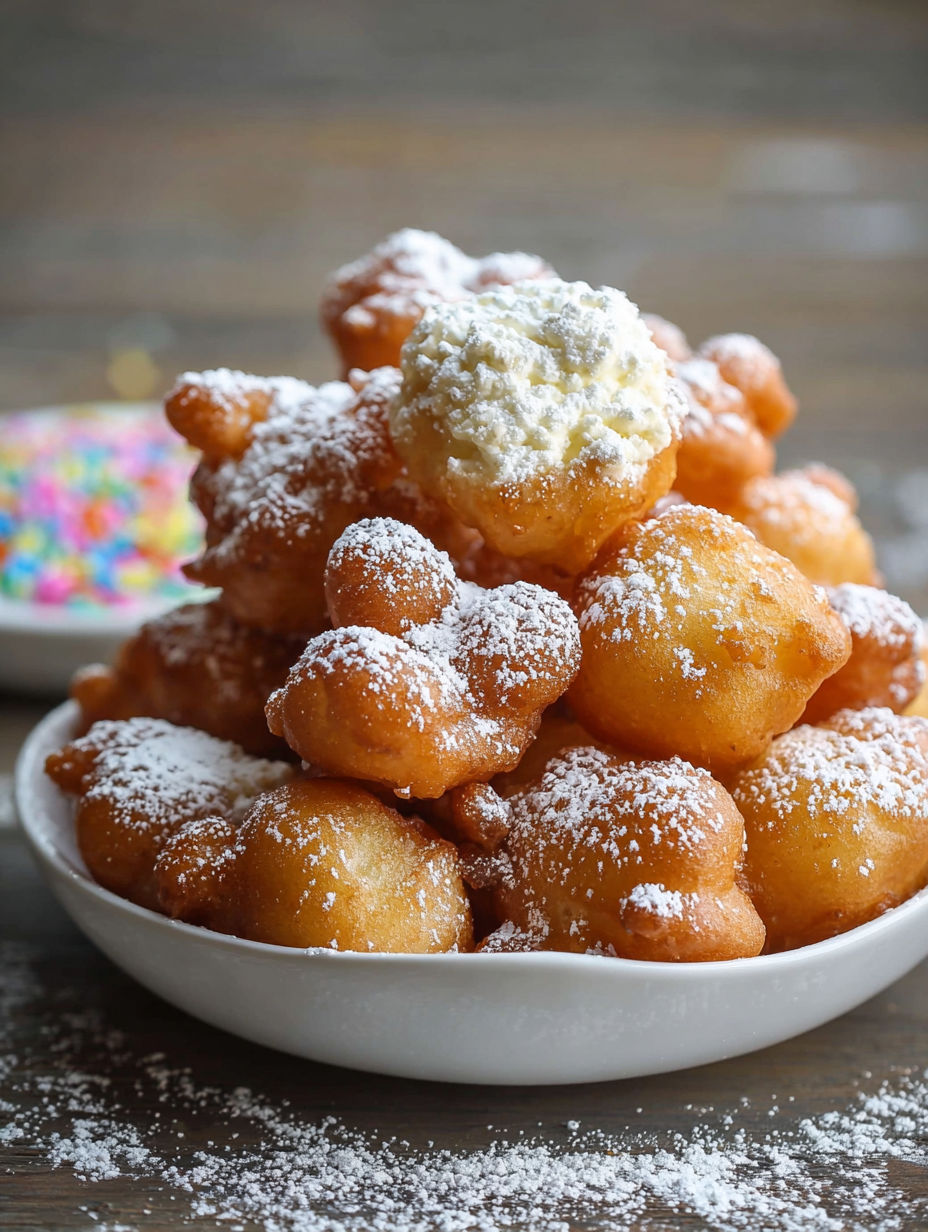 A bowl of funnel cake bites.