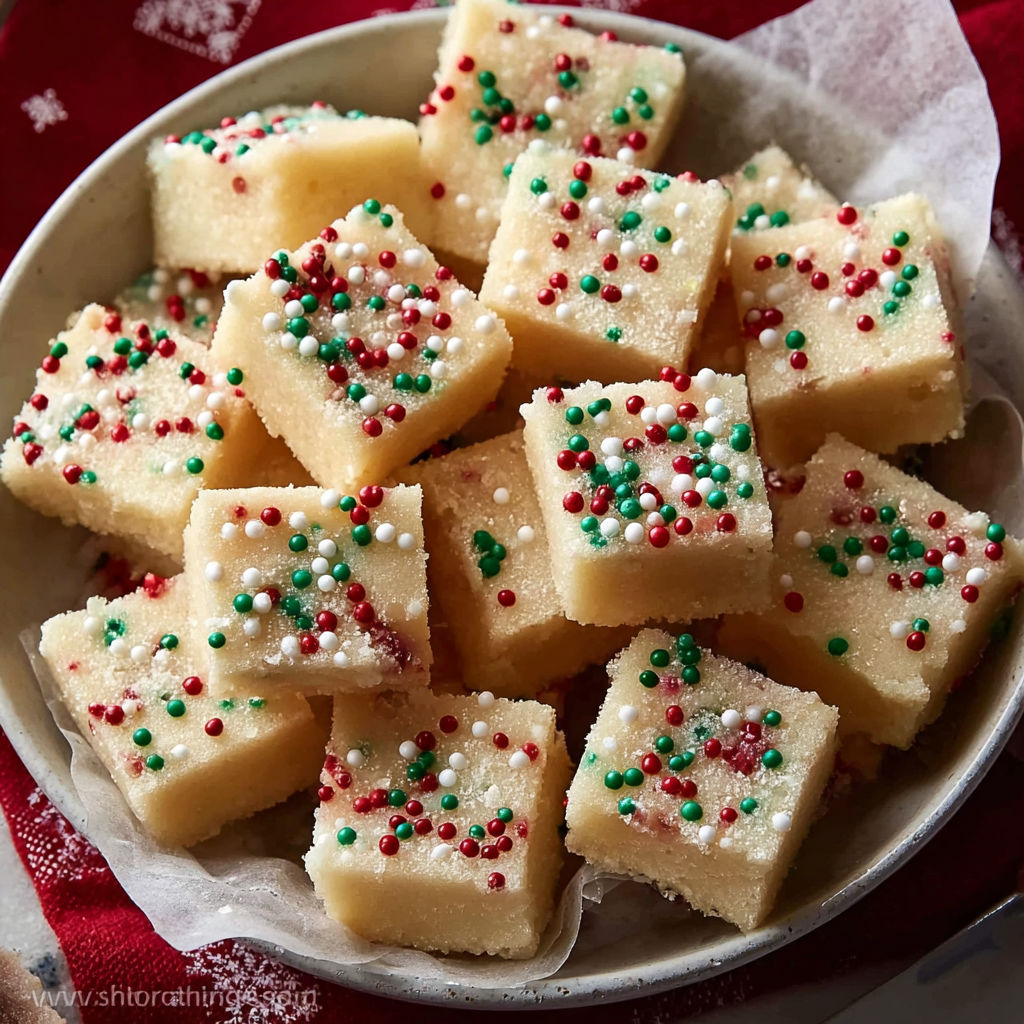 A bowl of candy with white and green sprinkles.