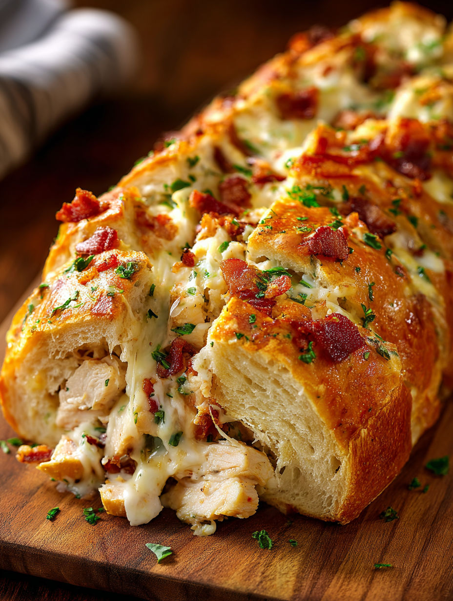 A slice of chicken bacon ranch stuffed bread.