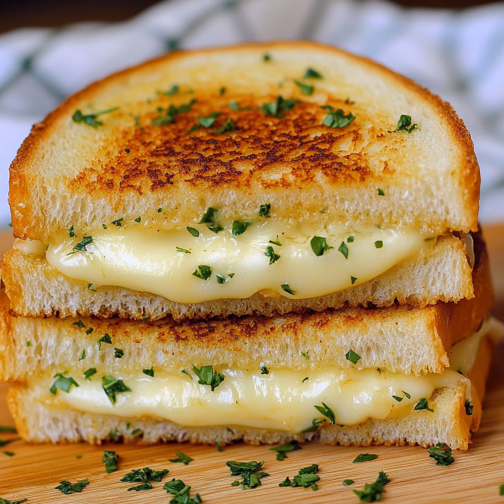 A grilled cheese sandwich with garlic and herbs.