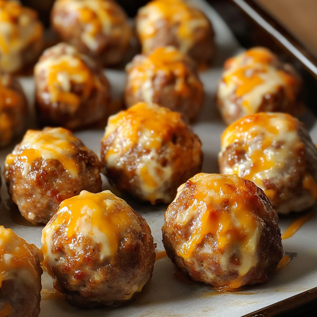 A tray of rotel cream cheese sausage balls.