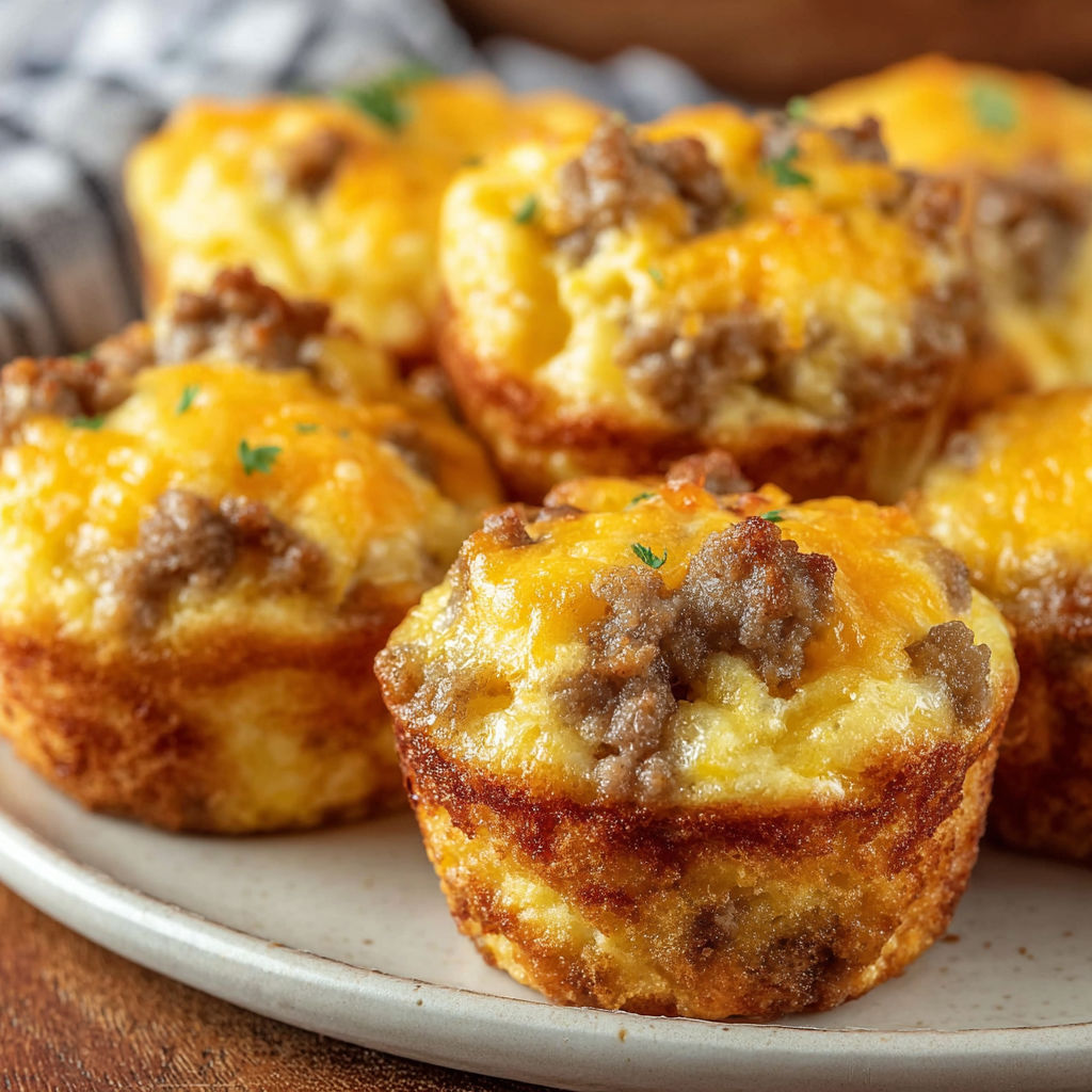 A plate of bisquick muffins with meat and cheese.