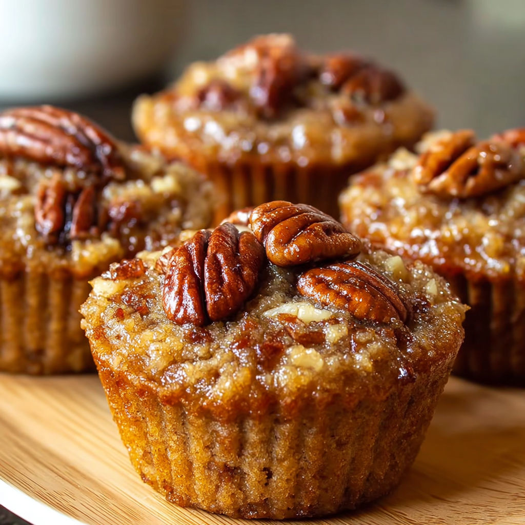 A plate of pecan pie muffins with brown sugar.