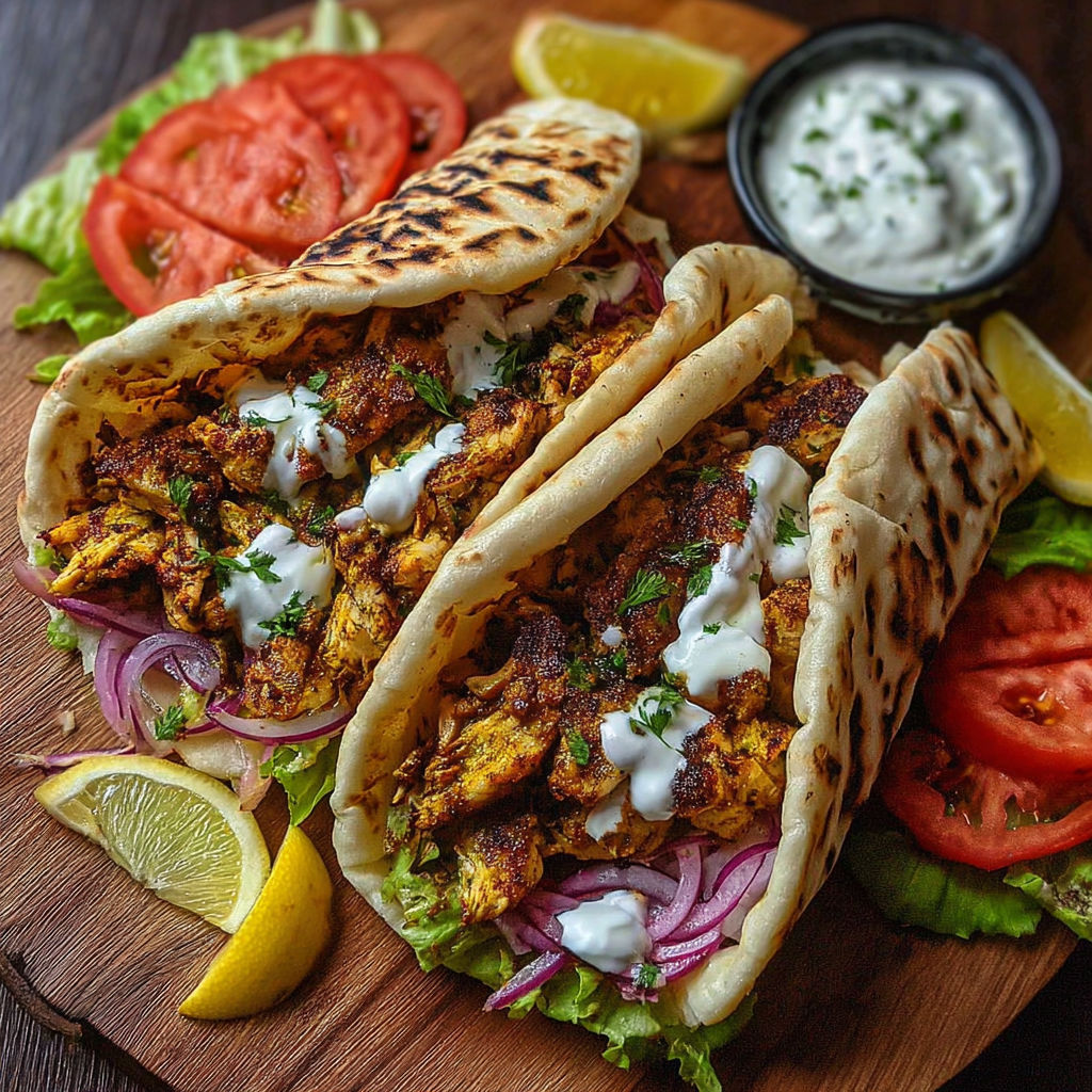 A plate of chicken shawarma grilled wraps.
