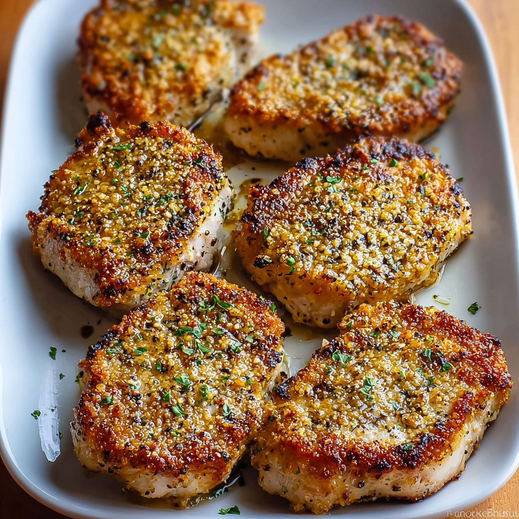 A plate of Parmesan Baked Pork Chops.