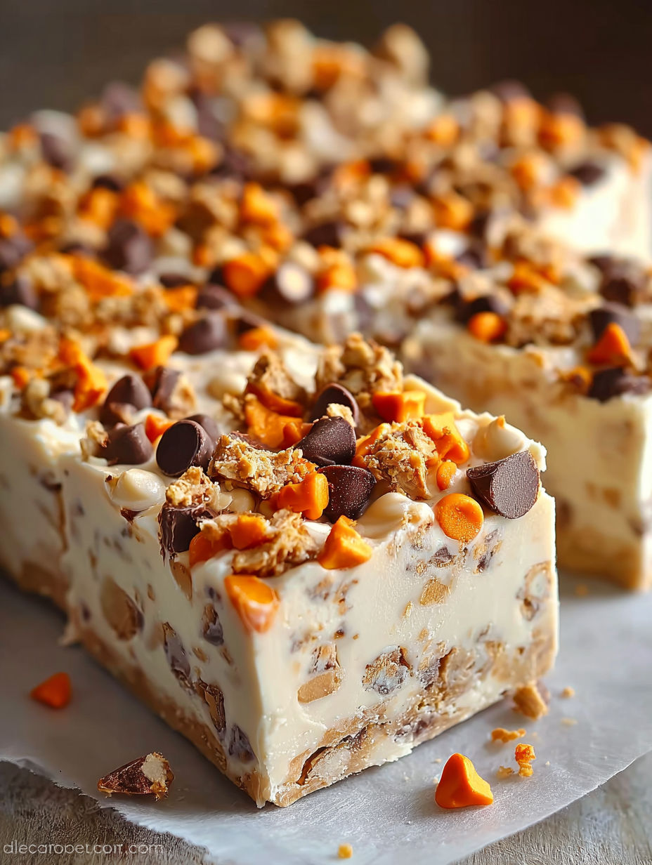 A close up of a Butterfinger Reese's Fudge bar.