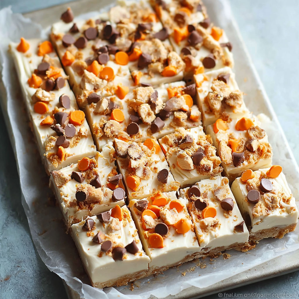 A square of Butterfinger Reese's Fudge cake.
