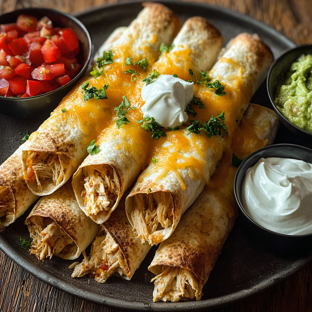 A plate of baked cream cheese chicken taquitos.