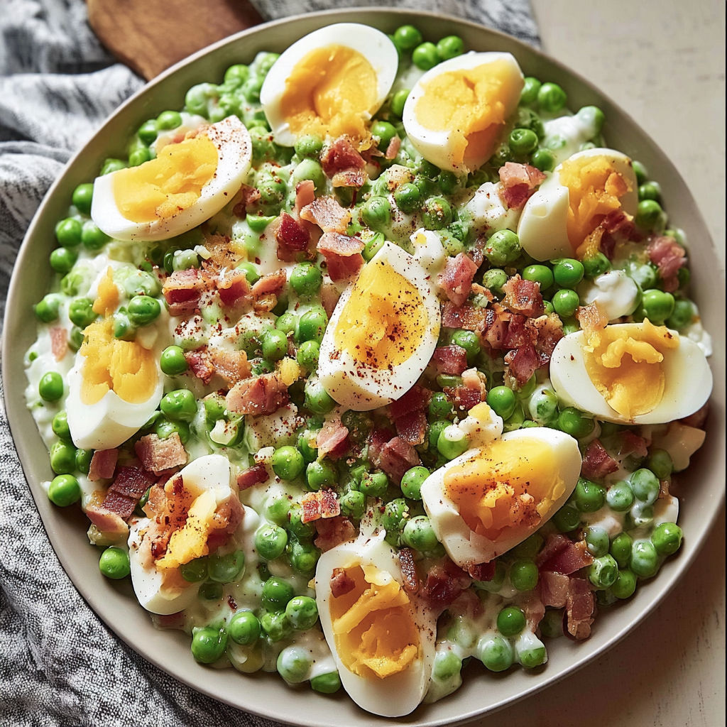A plate of food with eggs and peas.