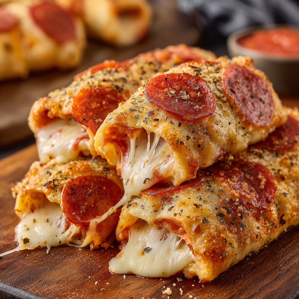 A pizza with pepperoni and cheese on a wooden cutting board.
