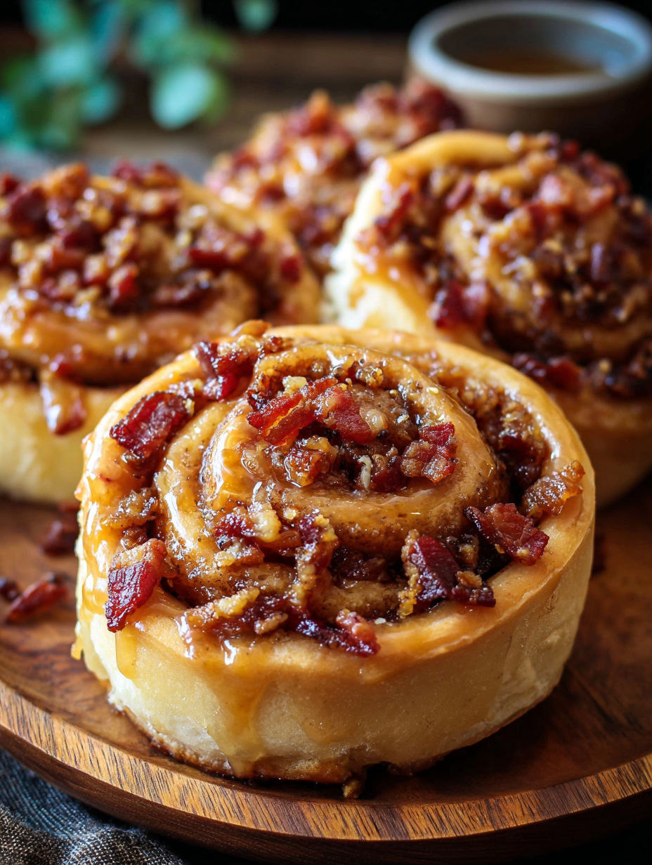 Three rolls of bacon and cinnamon.