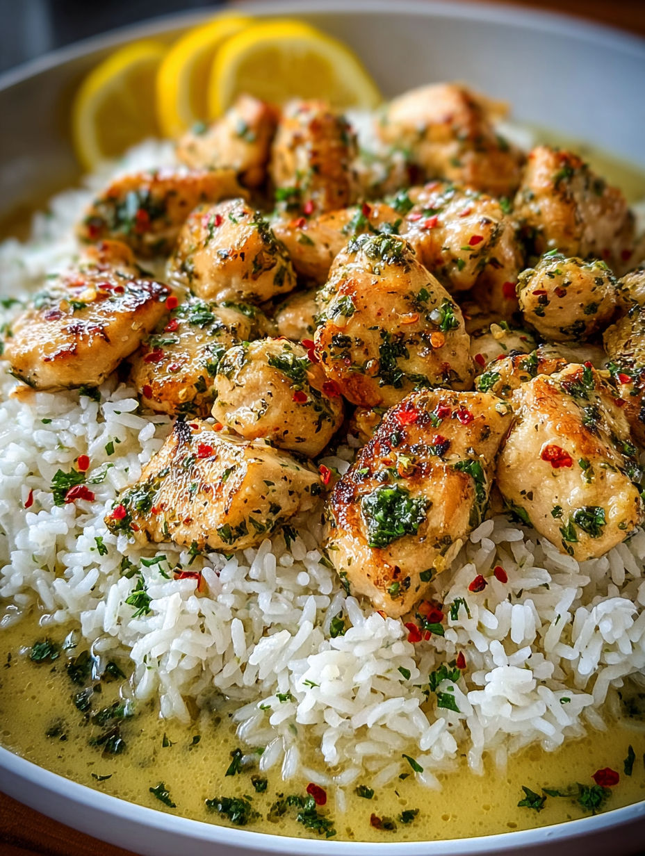 Chicken scampi creamy garlic rice.
