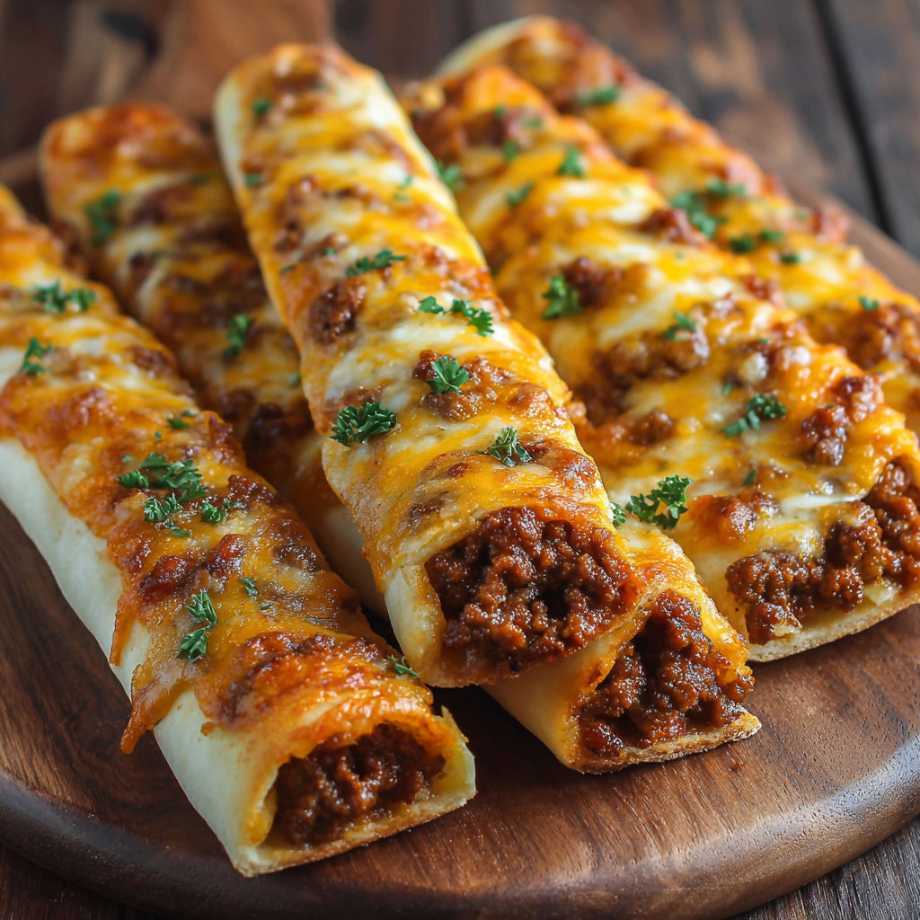 A plate of cheesy taco breadsticks.
