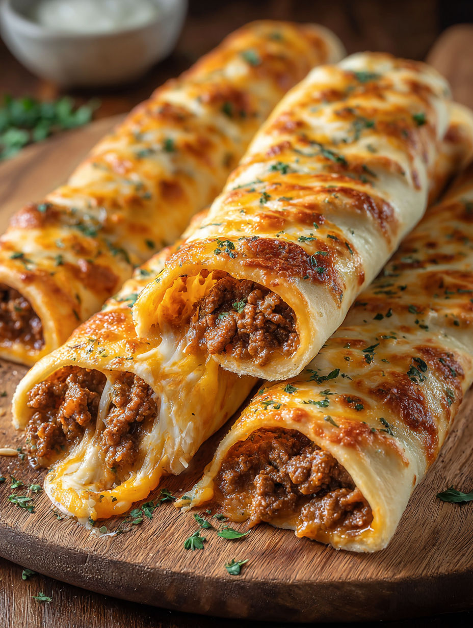 A plate of cheesy taco breadsticks.
