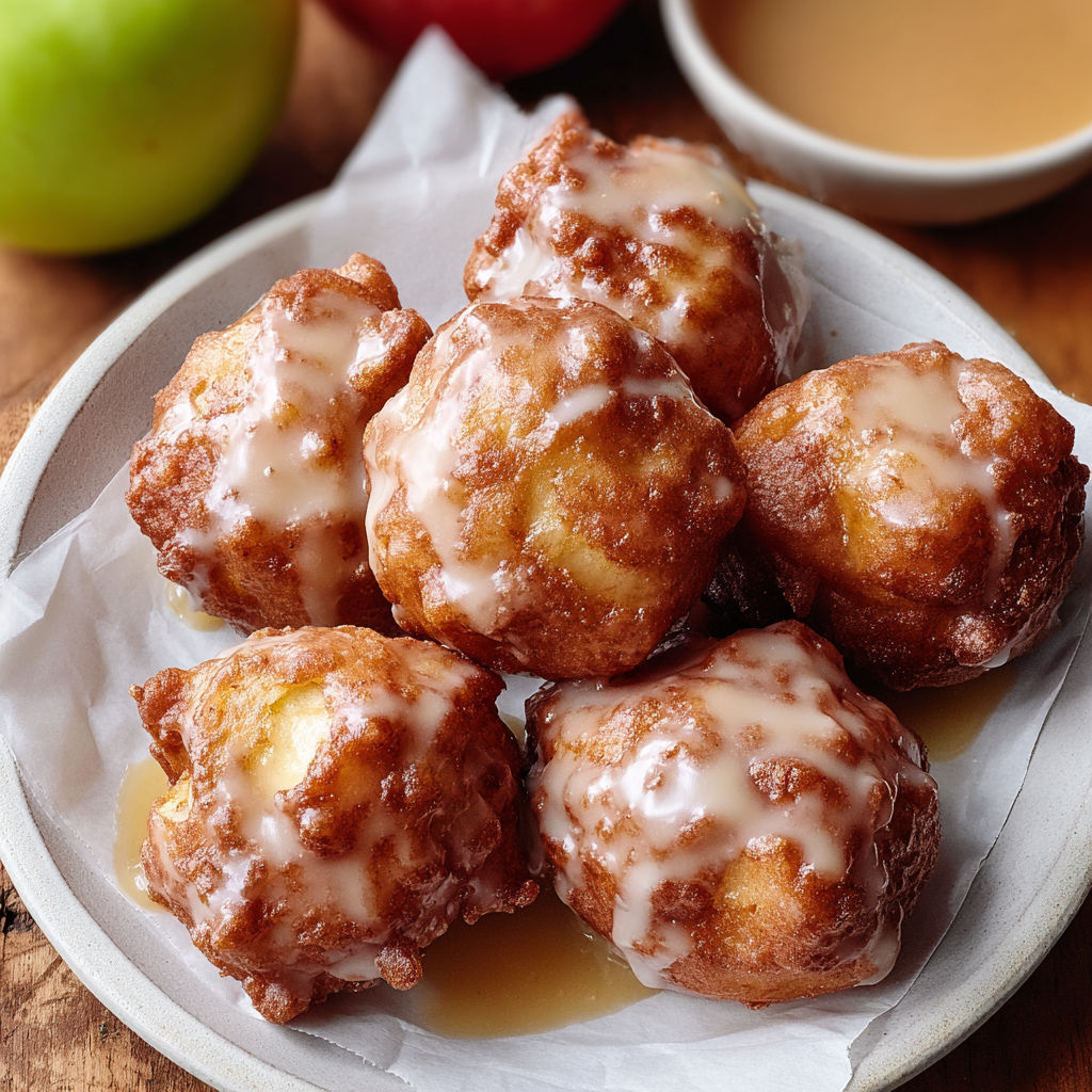 A plate of cinnamon glazed apple fritters.