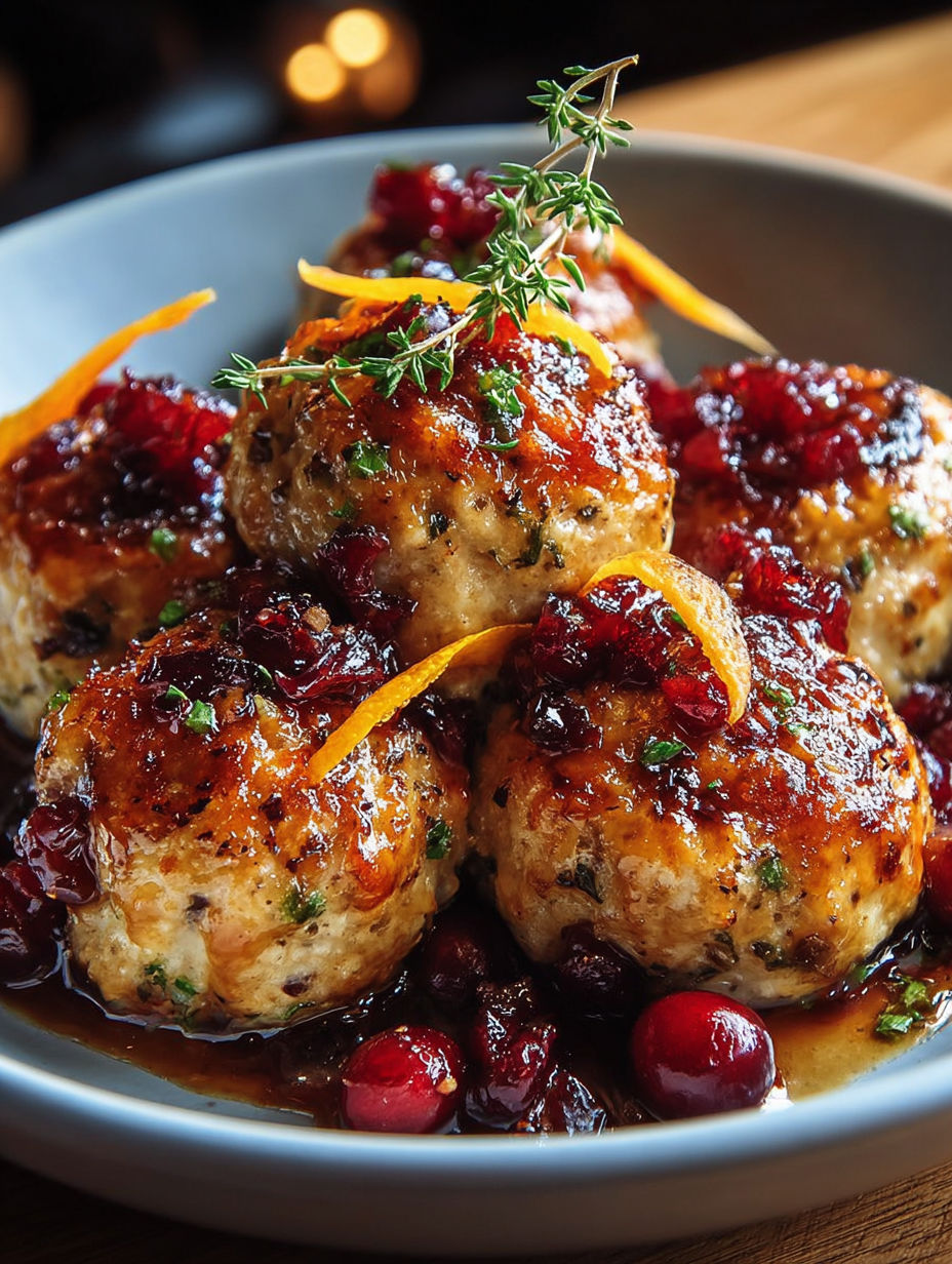 A plate of meatballs with orange and cranberry toppings.