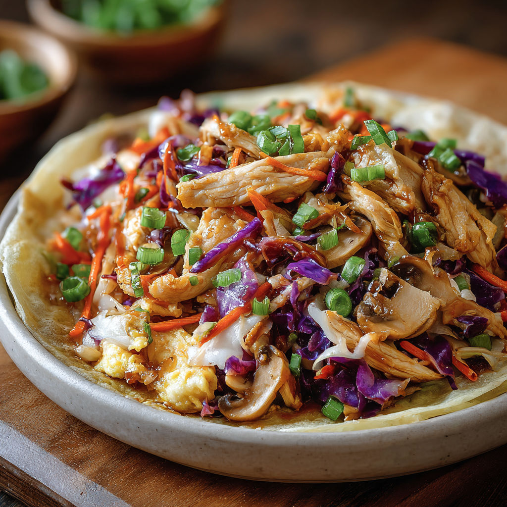 A plate of Moo Shu Chicken Wraps.