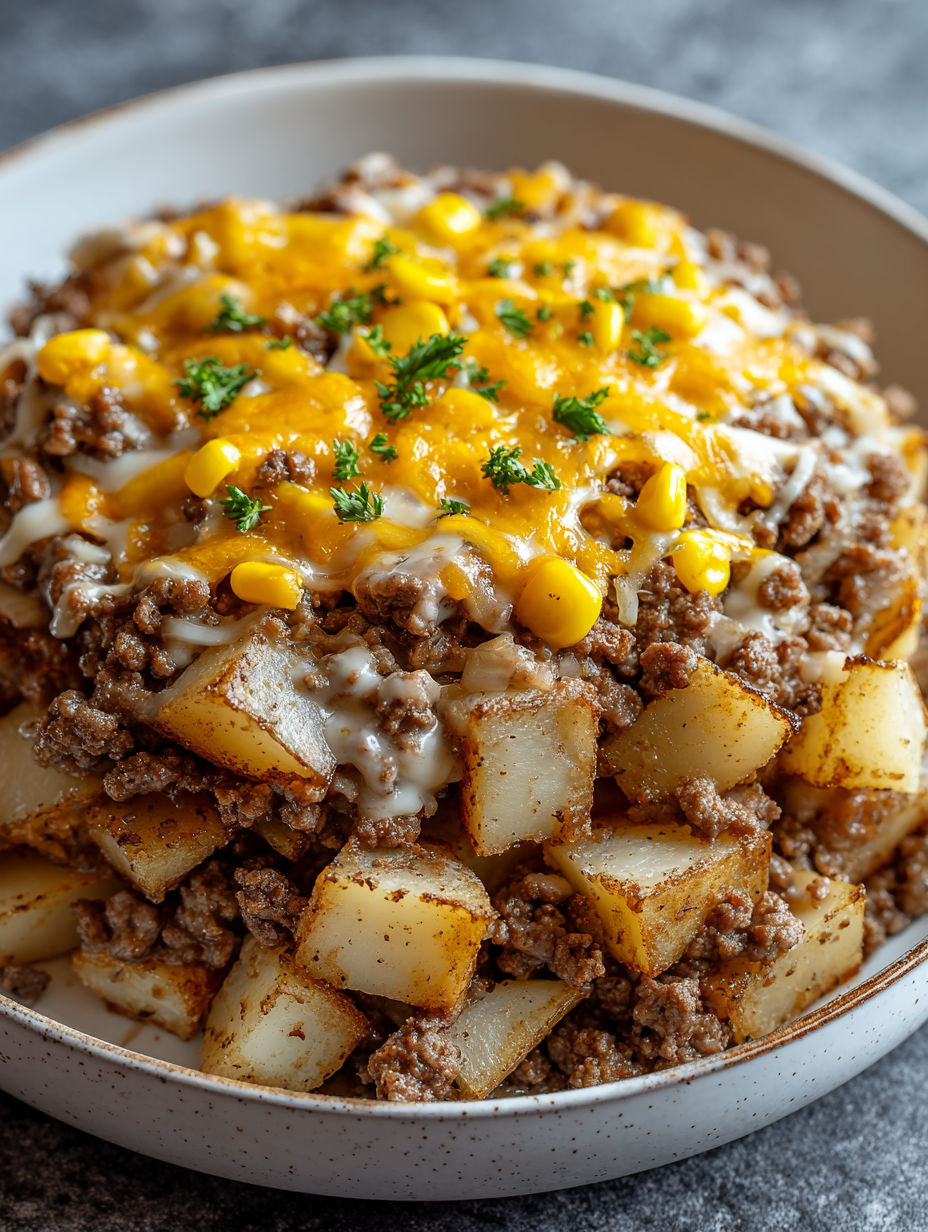 A close up of a delicious slow cooker hamburger hash.