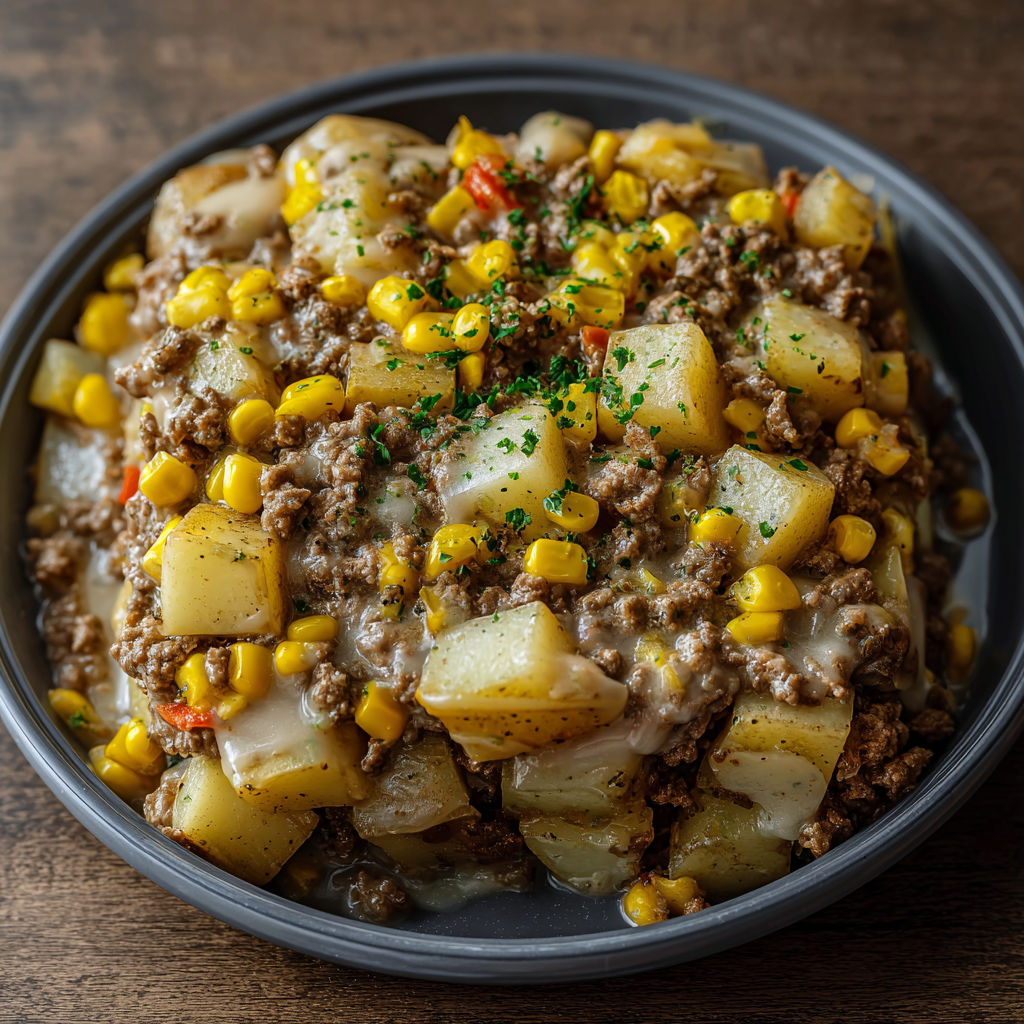 A bowl of slow cooker hamburger hash.