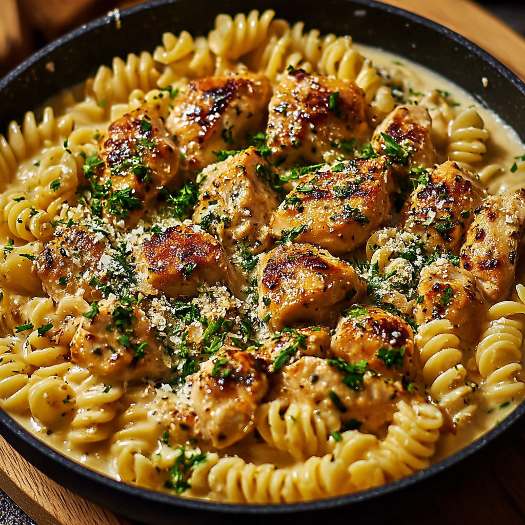 A plate of chicken covered in garlic butter.