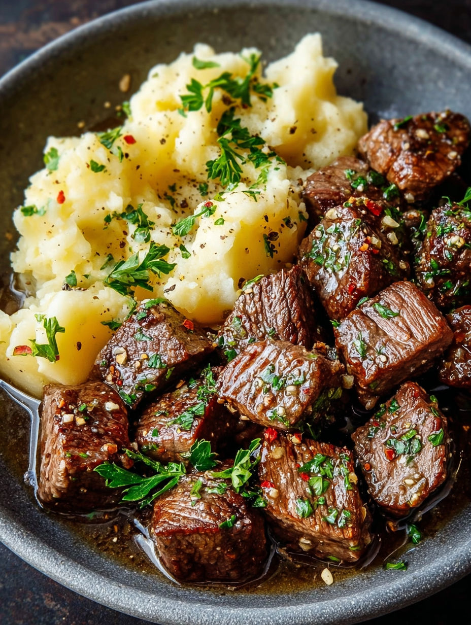 A plate of meat and potatoes.