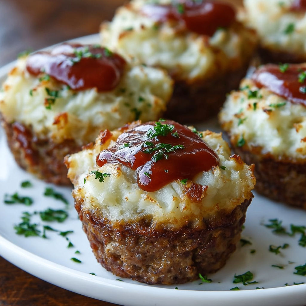 Mini meatloaf muffins with sauce.