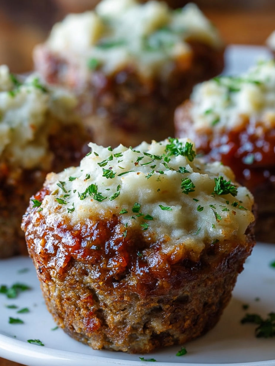 Mini meatloaf muffins with cheese and herbs.